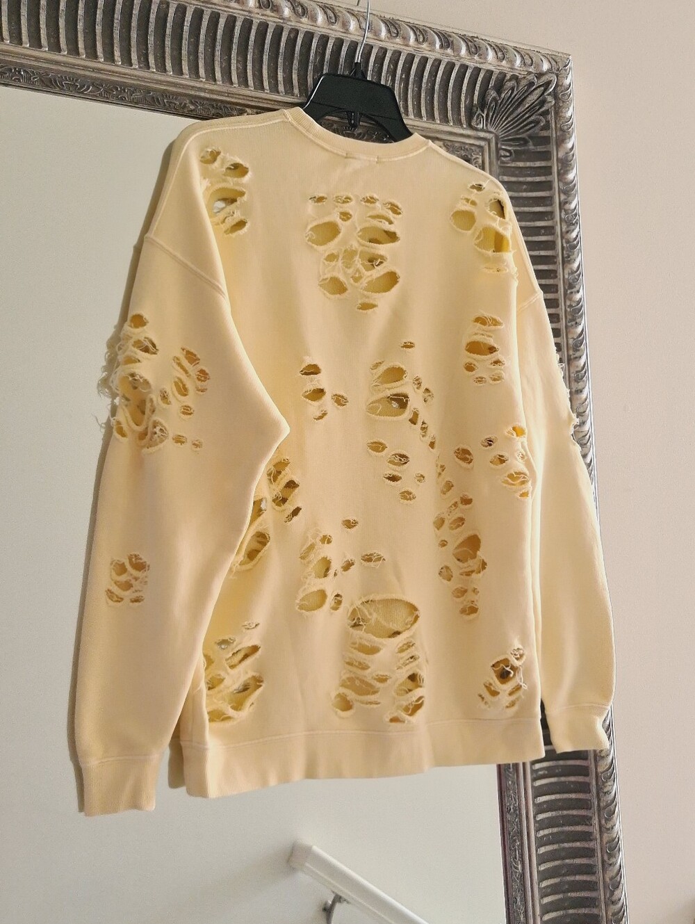 R13 Super Distressed Oversized Crewneck Sweatshirt In Washed Yellow XS Org $450 - Picture 6 of 14